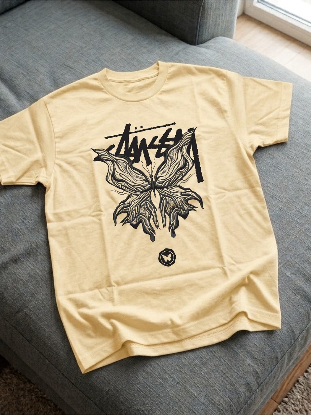 Goldman Stussy Tribal Butterfly Graphic Tee